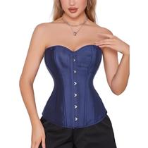 Corset Corselet Espartilho Modelador Acetinado Linha Casual Tam 36 a 56 Azul Petróleo M950