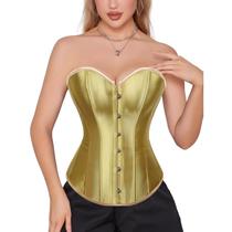 Corset Corselet Espartilho Modelador Acetinado Linha Casual Tam 36 a 56 Dourado Mel M123