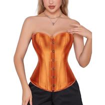 Corset Corselet Espartilho Modelador Acetinado Linha Casual Tam 36 a 56 Laranja Vibrante M647