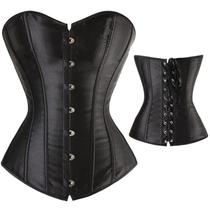 Corset Corselet Espartilho Modelador Acetinado Linha Casual Tam 36 a 56 Preto M121