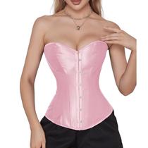 Corset Corselet Espartilho Modelador Acetinado Linha Casual Tam 36 a 56 Rosa Light M115