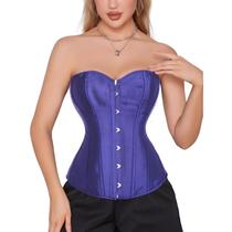 Corset Corselet Espartilho Modelador Acetinado Linha Casual Tam 36 a 56 Roxo Índigo M848