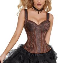 Corset Corselet Floral Bojo Alça Modela Cintura Valoriza Busto Postura Elegante Linha Fashion Marrom M682 Corset Corselet Floral Bojo Alça Modela Cintura Valoriza Busto Postura Elegante Linha Fashion Marrom M682