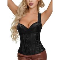 Corset Corselet Floral Bojo Alça Modela Cintura Valoriza Busto Postura Elegante Linha Fashion Preto M131 Corset Corselet Floral Bojo Alça Modela Cintura Valoriza Busto Postura Elegante Linha Fashion Preto M131