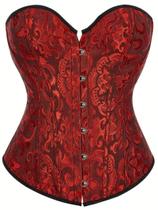 Corset Espartilho Corselet Corpete Florido Vermelho Com Preto