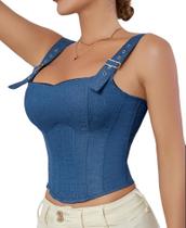 Corset Espartilho Modelador Cropped Top Blusa Com Bojo Jeans