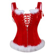 Corset Espartilho Veludo Mamãe Noel Natal Modela Cintura Red