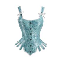 Corset Feminino Gótico Preto E Azul Com Amarração, Top Com Alças Bordadas, Vestido De Renascimento