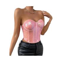 Corset Sexy Gótico Com Lantejoulas Para Mulheres, Estilo Vintage, Bustier Com Zíper, Top De Lingerie