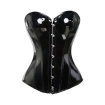 Corset Sexy plus Size Em PVC Preto, Bustier Brilhante Em Couro, Lingerie Steampunk Com Amarração