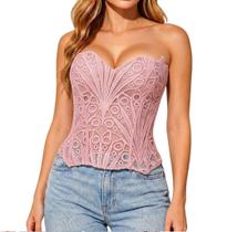 Corset Top Bistonny Lace Up Overbust Bustier floral rosa