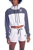 Corta-vento cropped - logo - branco/cinza