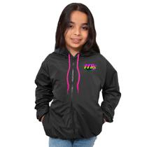 Corta Vento MB Sport Infantil Feminino Preto Multicor Com Rosa Impermeável