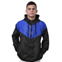 Corta vento tactel unissex preto com azul