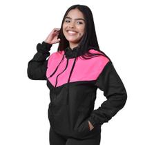 Corta vento tactel unissex preto com rosa