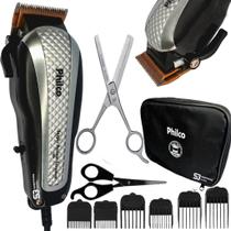 Cortador de cabelo barba 14w e tesoura inox desbaste kit pro