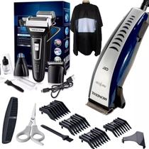 Cortador De Cabelo Mondial Pro Lamina Inox 10w Cr07 Regulagem Maquina Acabamento Barbeador 3 Em 1 Groom Capa