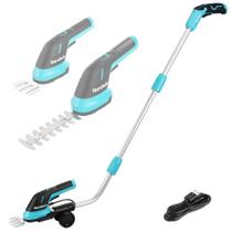 Cortador de Cerca Viva sem Fio DURATECH, 3,6 V 3 em 1 Aparador Elétrico Portátil de Grama e Tesoura para Cerca Viva com Cabo Extensor com Rodas de 50", Cabo USB Tipo C e Bateria de Íons de Lítio Integrada, para Jardim, Quintal e Gramado