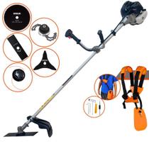 Cortador de Grama Anmax CG430-B À Gasolina Motor 2 Tempos 43cc 1,7HP de Potência 12.000rpm Roçadeira Lateral Completa Com Carretel Nylon + Lâmina 2 Pontas + Lâmina 3 Pontas + Lâmina Circular + Trimmer