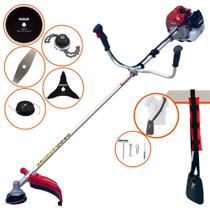 Cortador de Grama Kawashima BCJ431-L À Gasolina 2 Tempos 43cc 1,7HP de Potência 10.000rpm Roçadeira Lateral Completa Com Carretel Nylon + Lâmina 2 Pontas + Lâmina 3 Pontas + Lâmina Circular + Trimmer