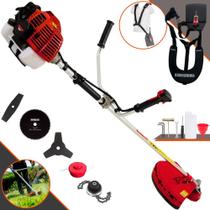 Cortador de Grama Kawashima KW52-L À Gasolina 2 Tempos 52cc 2,5HP de Potência 10.000rpm Roçadeira Lateral Completa Com Carretel Nylon + Lâmina 2 Pontas + Lâmina 3 Pontas + Lâmina Circular + Trimmer