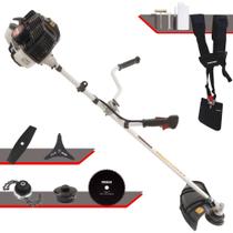 Cortador de Grama Kawashima KW52-LE À Gasolina 2 Tempos 52cc 2,5HP de Potência 10.000rpm Roçadeira Lateral Completa Com Carretel Nylon + Lâmina 2 Pontas + Lâmina 3 Pontas + Lâmina Circular + Trimmer