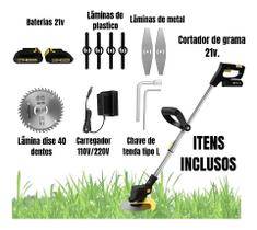 Cortador De Grama Roçadeira Elétrica Aparador 2 Baterias 21v