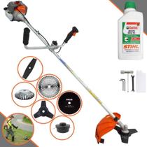 Cortador de Grama Vulcan VP330P À Gasolina 33cc 1,2HP 10000rpm 6 Em 1 C/ Guidão Antivibração Carretel e Faca 3 Pontas + Faca 2 Pontas, Faca 40 Dentes Vídea, Faca 80 Dentes e Escova de Aço + ÓLEO STIHL