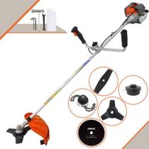 Cortador de Grama Vulcan VR330-P À Gasolina 2T 33cc 1,2HP 10.000rpm Roçadeira Lateral Completa Com Guidão Antivibração Carretel de Nylon + Lâmina 2 Pontas + Lâmina 3 Pontas + Lâmina Circular + Trimmer