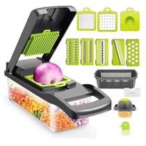 Cortador De Legumes Multifuncional 12 Em 1 Verde E Preto Com Cesta, Picador De Frutas, Batata,