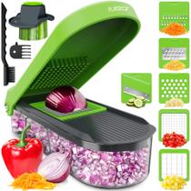 Cortador de mandolina Fullstar 6 em 1 com recipiente - cinza/verde