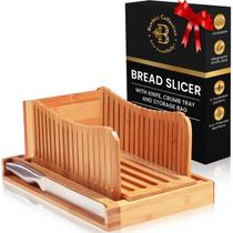 Cortador de pão Bambüsi Bamboo com faca e bandeja para migalhas de 3 espessuras Cortador de pão Bambüsi Bamboo com faca e bandeja para migalhas de 3 espessuras
