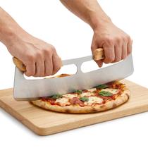 Cortador De Pizza Fatiador Meia Lua 36 Cm Aco Inox Cabo De Madeira