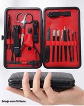 Cortador De Unha Manicure Completo 16 Pç Com Estojo Alicate Tesoura Pinça Kit
