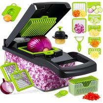 Cortador e Fatiador de Legumes 14 em 1 para Alimentos Verduras Frutas Cebola Alho Multifuncional com Lâminas de Aço Inox Profissional Cozinha Premium
