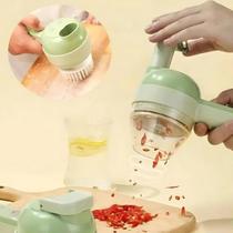 Cortador e Triturador Multifuncional 200ml Verde Picador Elétrico USBC com 6 Acessórios Fatiador, Processador e Ralador