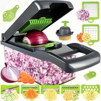 Cortador Fatiador De Legumes 12 Em 1 Ralador Desfiador Multi Fatiador Alimentos e Frutas Alho Cebola 14 Peças Multifuncional Manual LCV078_1
