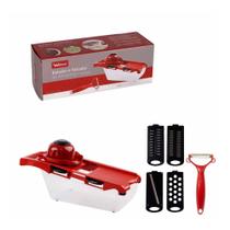 Cortador Fatiador De Legumes Multiuso Profissional com 4 Laminas Cor Vermelho - WELLMIX Cortador Fatiador De Legumes Multiuso Profissional com 4 Laminas Cor Vermelho - WELLMIX