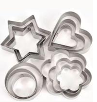 Cortador Molde Biscoitos Confeitaria Forma Estrela Coração Círculo Flor Aço Inox Kit 12 Peças Cortador Molde Biscoitos Confeitaria Forma Estrela Coração Círculo Flor Aço Inox Kit 12 Peças
