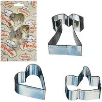 Cortador / molde para biscoito de flandres coracao / vestido / curtir com 3 pecas na cartela Cortador / molde para biscoito de flandres coracao / vestido / curtir com 3 pecas na cartela