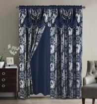 Cortain GLORY RUGS Jacquard Luxury Window, conjunto de 2 painéis, azul marinho