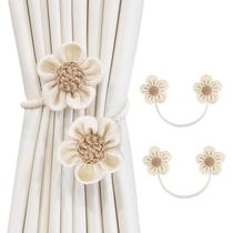 Cortain Tiebacks SRG Rope Sunflower, pacote com 2 unidades, algodão e linho cremoso