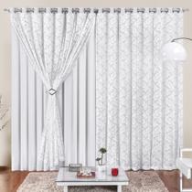 Cortina 2 Mts Sala Quarto Malha Renda para Trilho Comum Baratissima Branca - 100% Poliéster