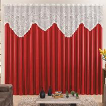 Cortina 2,00m X 1,70m Momento Sala Quarto Renda com Microfibra p Varão Vermelha - 100% Poliéster