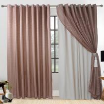 Cortina 2,80 x 2,30m Voil Xadrez com forro para Quarto Decorativa Marrom Cortina 2,80 x 2,30m Voil Xadrez com forro para Quarto Decorativa Marrom