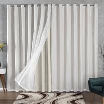 Cortina 3 Metros Blackout De Tecido Com Voil Sala Quarto 3,00x2,70