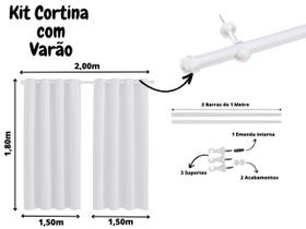 Cortina 3 Metros Com Varão Incluso 3,00 x 1,80 Branca Prime