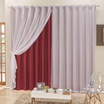 Cortina 3 Mts Sala Quarto Voal E Semiblackout Para Trilho Comum Vermelho