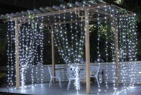 cortina 300 leds branco frio / fio branco 8 funções 3m*2m -127v /16210 - global