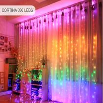 Cortina 304 LEDs 3M Colorido 8f Com Conectores Macho e Fêmea 110V Decoração Natalina
